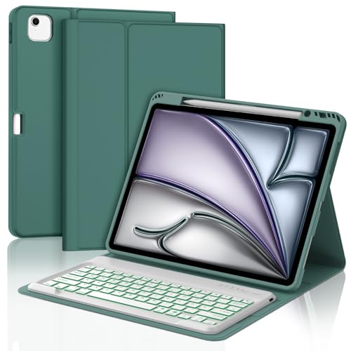 JADEMALL Tastatur iPad AIR 13 m2 - Kabellose Tastatur mit Beleuchtung für iPad AIR 13 m2 2024/Air 13 m3 2025,Schutzhülle mit Pencil Halter von JADEMALL