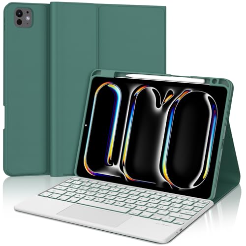 JADEMALL Tastatur iPad Pro 11 - Kabellose Tastatur mit Beleuchtung & Touchpad für iPad Pro 11 5. Gen 2024,Schutzhülle mit Pencil Halter, QWERTZ Deutsches von JADEMALL
