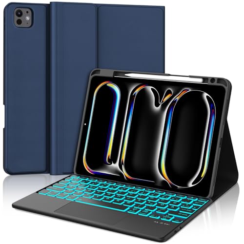 JADEMALL Tastatur iPad Pro 11 - Kabellose Tastatur mit Beleuchtung & Touchpad für iPad Pro 11 5. Gen 2024,Schutzhülle mit Pencil Halter, QWERTZ Deutsches von JADEMALL