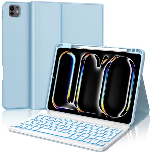 JADEMALL Tastatur iPad Pro 11 M4 - Kabellose Tastatur mit Beleuchtung für iPad Pro 11 5. Gen 2024,Schutzhülle mit Pencil Halter, QWERTZ Deutsches von JADEMALL
