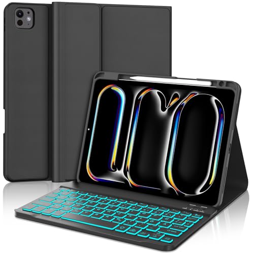 JADEMALL Tastatur iPad Pro 11 M4 - Kabellose Tastatur mit Beleuchtung für iPad Pro 11 5. Gen 2024,Schutzhülle mit Pencil Halter, QWERTZ Deutsches von JADEMALL