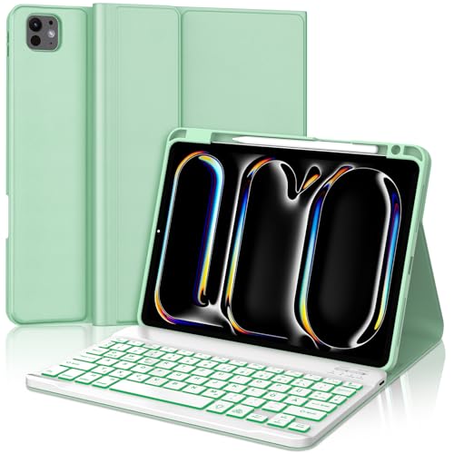 JADEMALL Tastatur iPad Pro 11 M4 - Kabellose Tastatur mit Beleuchtung für iPad Pro 11 5. Gen 2024,Schutzhülle mit Pencil Halter, QWERTZ Deutsches von JADEMALL