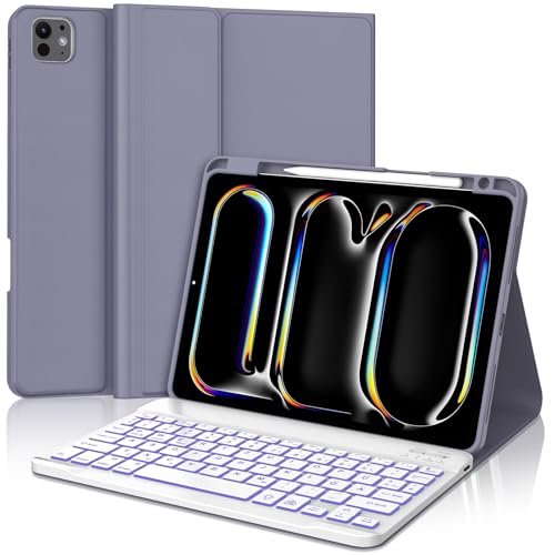 JADEMALL Tastatur iPad Pro 11 M4 - Kabellose Tastatur mit Beleuchtung für iPad Pro 11 5. Gen 2024,Schutzhülle mit Pencil Halter, QWERTZ Deutsches von JADEMALL