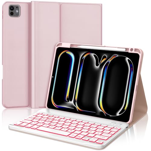 JADEMALL Tastatur iPad Pro 11 M4 - Kabellose Tastatur mit Beleuchtung für iPad Pro 11 5. Gen 2024,Schutzhülle mit Pencil Halter, QWERTZ Deutsches von JADEMALL