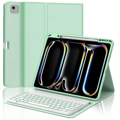 JADEMALL Tastatur iPad Pro 13 M4 - Kabellose Tastatur mit Beleuchtung für iPad Pro 13 M4 2024,Schutzhülle mit Pencil Halter, QWERTZ Deutsches von JADEMALL