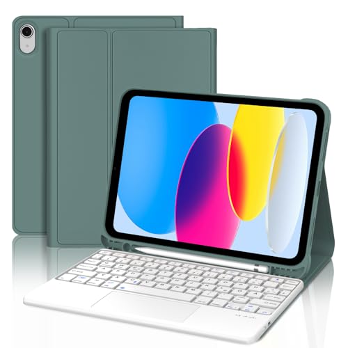 JADEMALL iPad 11 Generation A16 Tastatur, Beleuchtete Tastatur Hülle Kompatibel mit für iPad 10.9 2022/2025, Magnetische Kabelloser Bluetooth (dunkelgrün, 10,9" - Touchpad) von JADEMALL