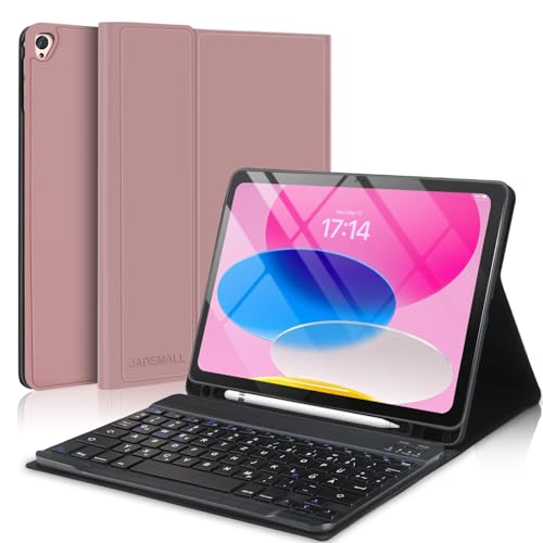 JADEMALL iPad 11 Generation Hülle mit Tastatur, 7 Farben Beleuchtete Kabellose Abnehmbare Keyboard, Flexibles TPU Hülle mit Stifthalter für Neue iPad 10. Generation (Dunkelblau) von JADEMALL