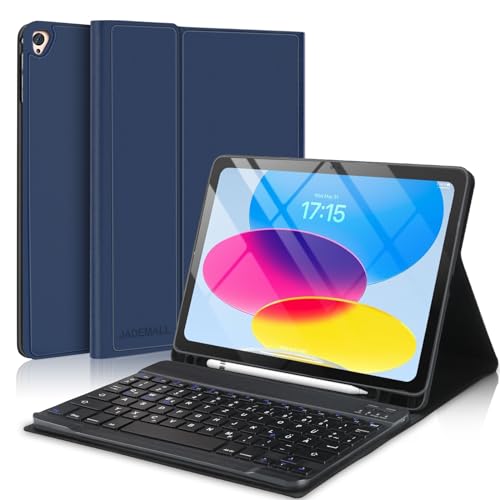 JADEMALL iPad 10 Generation Hülle mit Tastatur, 7 Farben Beleuchtete Kabellose Abnehmbare Keyboard, Flexibles TPU Hülle mit Stifthalter für Neue iPad 10. Generation (Roségold) von JADEMALL