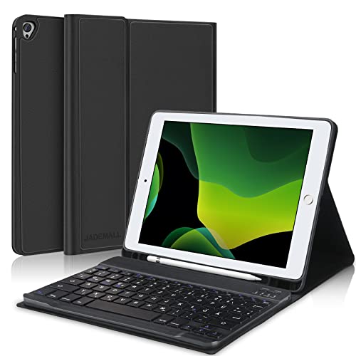 JADEMALL iPad 9 Generation Hülle mit Tastatur, Tastatur Hülle für iPad 9/8/7 Generation 2021/2020/2019, Magnetische QWERTZ Bluetooth Tastatur, Schwarz von JADEMALL