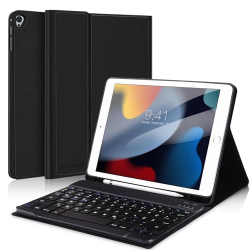 JADEMALL iPad 10,2 Zoll Hülle mit Tastatur für iPad 9/8/7 Generation 2021/2020/2019, Magnetische QWERTZ Bluetooth Tastatur, Schwarz von JADEMALL