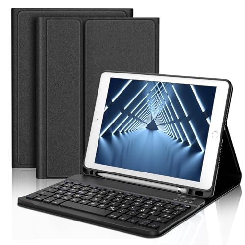 JADEMALL iPad 9 Hülle mit Tastatur, 10.2 Zoll Hülle mit Tastatur für iPad 9/8/7 Generation 2021/2020/2018, Magnetische QWERTZ Bluetooth, Schwarz von JADEMALL