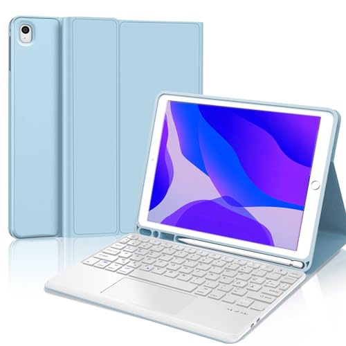 JADEMALL iPad 9 Generation Hülle mit Tastatur und Touchpad Hülle für iPad 9 Generation 2021/ iPad 8 Gen. 2020/ iPad 7 Gen. 2019/ iPad Air 3, Wireless Bluetooth Tastatur QWERTZ Deutsch von JADEMALL