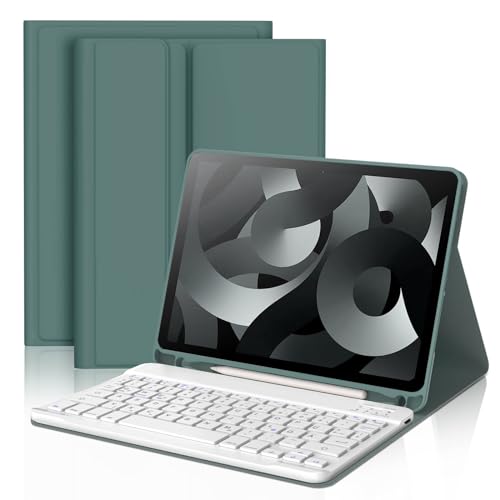 JADEMALL iPad Air 5. Hülle mit Tastatur 2022 - Kabellose Tablet Tastatur QWERTZ Deutsches, Bluetooth Magnetisch ultraleichtes Tastatur mit iOS-Sondertasten für Air 5 2022, Air 4 2020 von JADEMALL