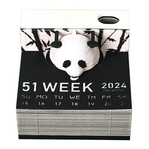 JADESA 2024 Desktop 3D Papier Skulptur Kalender, Panda Wochenzeitmesser Kalender, kleine Kunst Memoranda Kalender Post Notizen Notizblock für Kinder von JADESA