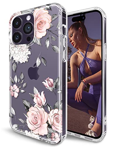 JAHOLAN Clear Case for iPhone 14 Pro Rose Gold Plating Floral Design Protective Shockproof Slim TPU Anti-Yellowing Hard Back Cover Phone Case for Girls Women, Rose Pink JAHOLAN Clear Case for iPhone 14 Pro Rose Gold Plating Floral Design Protective Shockproof Slim TPU Anti-Yellowing Hard Back Cover Phone Case for Girls Women, Rose Pink von JAHOLAN