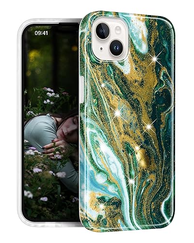 JAHOLAN Designed Case for iPhone 15 Gold Sparkle Glitter Marble Protective Shockproof Slim Drop Protection Soft Cover Phone Case for Girls Women Dark Green JAHOLAN Designed Case for iPhone 15 Gold Sparkle Glitter Marble Protective Shockproof Slim Drop Protection Soft Cover Phone Case for Girls Women Dark Green von JAHOLAN
