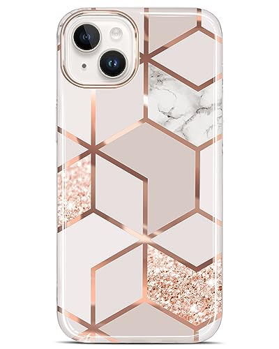 JAHOLAN Designed Case for iPhone 15 Plus Sparkle Glitter Plating Marble Protective Shockproof Slim Drop Protection Hard Back Cover Phone Case for Girls Women 6.7 inch 2023 Rose Gold von JAHOLAN