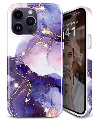 JAHOLAN Entwickelt für iPhone 14 Pro Max Hülle Gold Glitzer Sparkle Marmor Klar TPU Bumper Schutzhülle Stoßfest Dünn Weich Silikon Cover Handyhülle 6,7 Zoll 2022 Gold Lila JAHOLAN Entwickelt für iPhone 14 Pro Max Hülle Gold Glitzer Sparkle Marmor Klar TPU Bumper Schutzhülle Stoßfest Dünn Weich Silikon Cover Handyhülle 6,7 Zoll 2022 Gold Lila von JAHOLAN