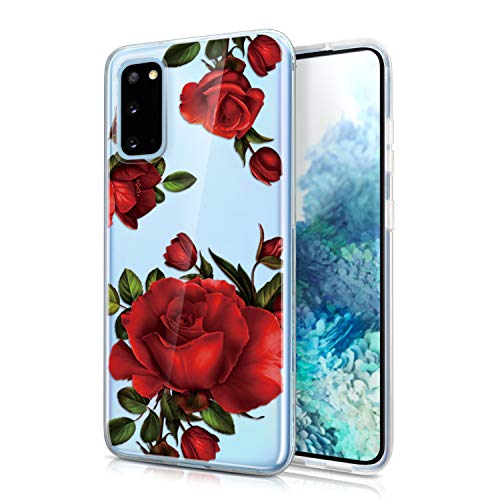 JAHOLAN Galaxy S20 Hülle Handyhülle TPU Silikon Weiche Schlank Schutzhülle Handytasche Flexibel Clear Case Handy Hülle für Samsung Galaxy S20 5G 6.2 Zoll - Flower Rose Red von JAHOLAN