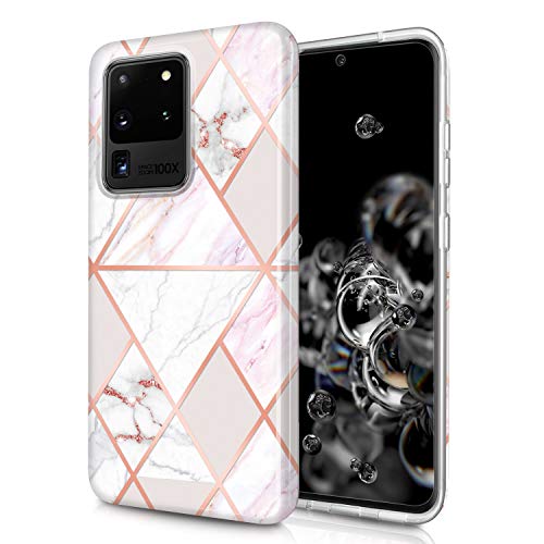 JAHOLAN Galaxy S20 Ultra Hülle Handyhülle TPU Silikon Weiche Schlank Schutzhülle Handytasche Flexibel Case Handy Hülle für Samsung Galaxy S20 Ultra - Marmor Glitter Sparkle Pink White von JAHOLAN