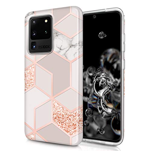 JAHOLAN Galaxy S20 Ultra Hülle Handyhülle TPU Silikon Weiche Schlank Schutzhülle Handytasche Flexibel Case Handy Hülle für Samsung Galaxy S20 Ultra - Marmor Glitter Sparkle Rose Gold von JAHOLAN