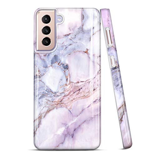 JAHOLAN Galaxy S21 Hülle Bling Glitzer Sparkle Marble Design Clear Bumper Glossy TPU Soft Rubber Silicone Cover Phone Case for Samsung Galaxy S21 5G 6.2 inch 2021 - Purple Pink von JAHOLAN