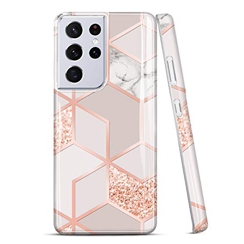 JAHOLAN Galaxy S21 Ultra Hülle Handyhülle TPU Silikon Weiche Schlank Schutzhülle Handytasche Flexibel Case Handy Hülle für Samsung Galaxy S21 Ultra 5G - Marmor Glitter Sparkle Rose Gold JAHOLAN Galaxy S21 Ultra Hülle Handyhülle TPU Silikon Weiche Schlank Schutzhülle Handytasche Flexibel Case Handy Hülle für Samsung Galaxy S21 Ultra 5G - Marmor Glitter Sparkle Rose Gold von JAHOLAN