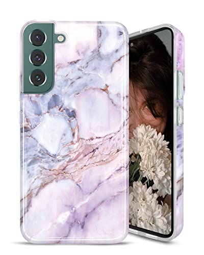JAHOLAN Galaxy S22 Hülle Fashion Marble Design Clear Bumper Glossy TPU Soft Rubber Silicone Cover Phone Case for Samsung Galaxy S22 5G 6.1 inch 2022 - Purple Pink von JAHOLAN