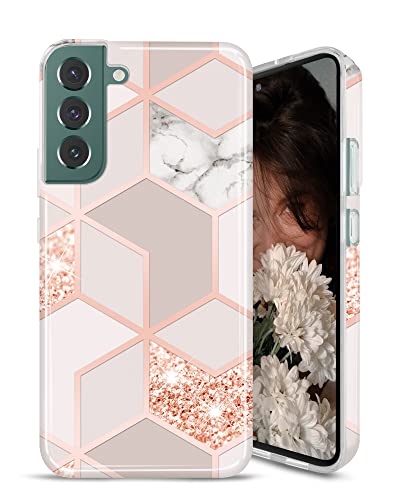 JAHOLAN Galaxy S22 Plus Hülle Bling Glitzer Sparkle Marble Design Clear Bumper Glossy TPU Soft Rubber Silicone Cover Phone Case for Samsung Galaxy S22+/S22 Plus 5G 6.6 inch - Rose Gold JAHOLAN Galaxy S22 Plus Hülle Bling Glitzer Sparkle Marble Design Clear Bumper Glossy TPU Soft Rubber Silicone Cover Phone Case for Samsung Galaxy S22+/S22 Plus 5G 6.6 inch - Rose Gold von JAHOLAN