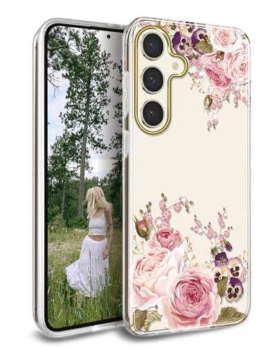 JAHOLAN Handyhülle Galaxy S24 Hülle TPU Silikon Schlank Schutzhülle Handytasche Handy Hülle für Samsung Galaxy S24 5G Transparent Blume Rose Pink JAHOLAN Handyhülle Galaxy S24 Hülle TPU Silikon Schlank Schutzhülle Handytasche Handy Hülle für Samsung Galaxy S24 5G Transparent Blume Rose Pink von JAHOLAN