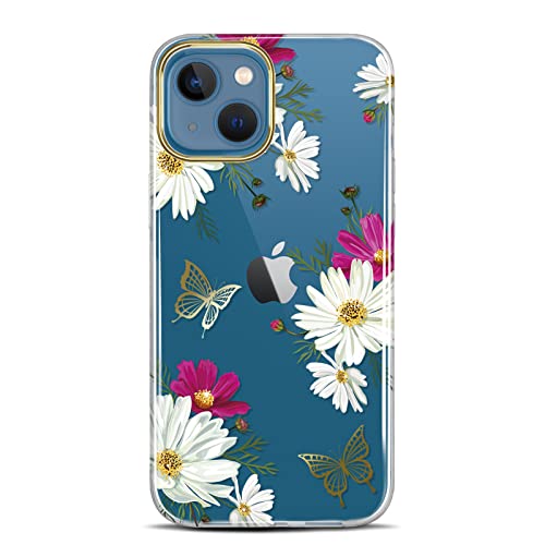JAHOLAN Handyhülle iPhone 13 Hülle TPU Silikon Weiche Schlank Schutzhülle Handytasche Flexibel Clear Case Handy Hülle für iPhone 13 5G 2021 6.1 Zoll - Butterfly Gold von JAHOLAN