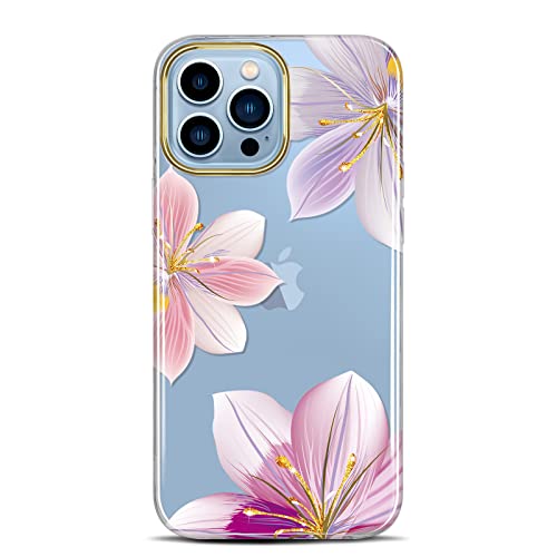 JAHOLAN Handyhülle iPhone 13 Pro Max Hülle TPU Silikon Weiche Schlank Schutzhülle Handytasche Flexibel Clear Case Handy Hülle für iPhone 13 Pro Max 5G 2021 6.7 Zoll - Grandiflora Pink Purple von JAHOLAN