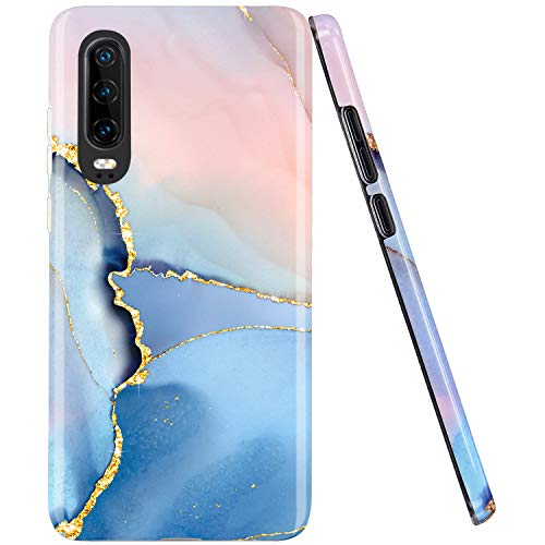 JAHOLAN Huawei P30 Hülle Handyhülle TPU Silikon Weiche Schlank Schutzhülle Handytasche Flexibel Case Handy Hülle für Huawei P30 - Marmor Gold Glitter Sparkle Blue von JAHOLAN