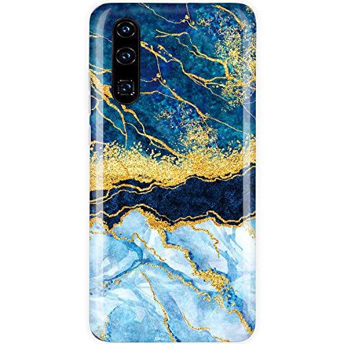 JAHOLAN Huawei P30 Hülle Handyhülle TPU Silikon Weiche Schlank Schutzhülle Handytasche Flexibel Case Handy Hülle für Huawei P30 - Marmor Gold Glitter Sparkle Dark Blue von JAHOLAN