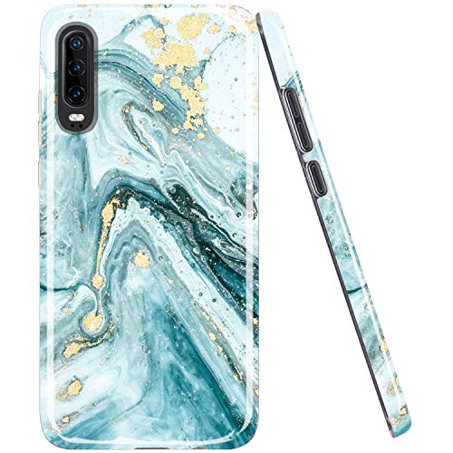 JAHOLAN Huawei P30 Hülle Handyhülle TPU Silikon Weiche Schlank Schutzhülle Handytasche Flexibel Case Handy Hülle für Huawei P30 - Marmor Gold Glitter Sparkle Mint - 6.1 Zoll von JAHOLAN