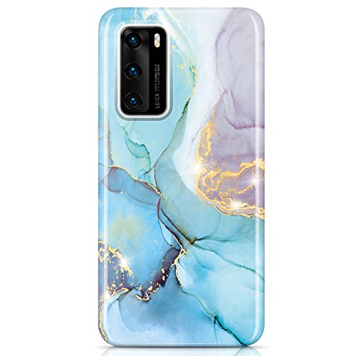 JAHOLAN Huawei P40 Hülle Handyhülle TPU Silikon Weiche Schlank Schutzhülle Handytasche Flexibel Case Handy Hülle für Huawei P40 - Marmor Gold Glitter Sparkle Blau Violett von JAHOLAN