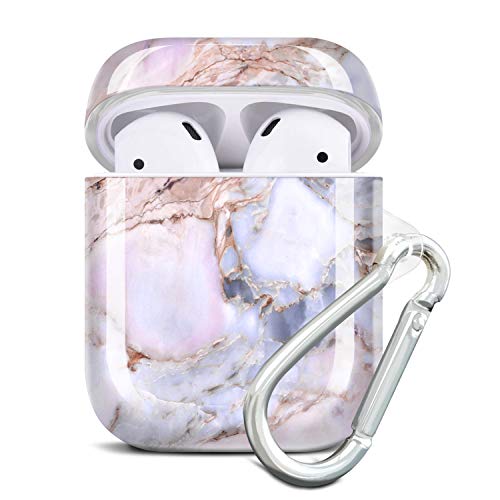 JAHOLAN Kompatibel mit AirPods Hülle Silikon Marmor Stoßfeste Kopfhörer Taschen Case Schutzhülle Zubehör mit Karabiner Kompatibel mit AirPods 2 & 1 Violett Pink von JAHOLAN