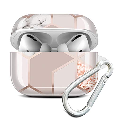 JAHOLAN Kompatibel mit AirPods Pro Hülle Silikon Marmor Stoßfeste Kopfhörer Taschen Case Schutzhülle Zubehör mit Karabiner Kompatibel mit AirPod Pro Rose Gold von JAHOLAN