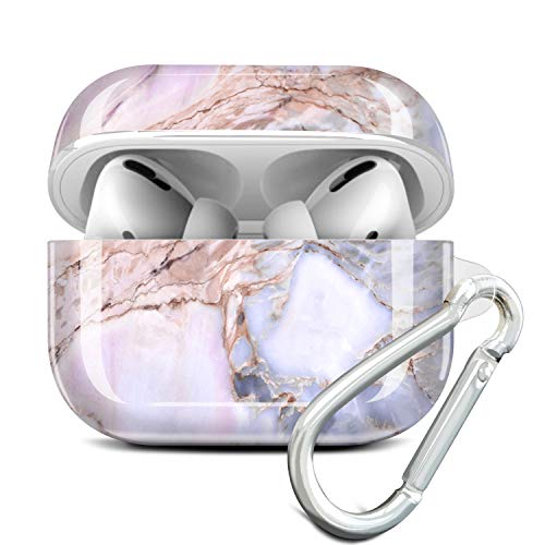 JAHOLAN Kompatibel mit AirPods Pro Hülle Silikon Marmor Stoßfeste Kopfhörer Taschen Case Schutzhülle Zubehör mit Karabiner Kompatibel mit AirPod Pro Violett Pink von JAHOLAN