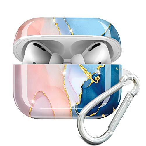 JAHOLAN Kompatibel mit AirPods Pro Hülle Silikon Marmor Stoßfeste Kopfhörer Taschen Case Schutzhülle Zubehör mit Karabiner Kompatibel mit AirPod Pro Violett von JAHOLAN
