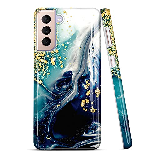 JAHOLAN Schutzhülle für Samsung Galaxy S21 5G 15,7 cm (6,2 Zoll) 2021 (6,2 Zoll) 2021 (6,2 Zoll) 2021, glitzernd, glitzernd, Marmor-Design, transparent, glänzend, TPU, weiches Gummi, Silikon, von JAHOLAN
