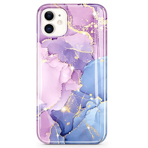 JAHOLAN Schutzhülle für iPhone 11, 15,5 cm (6,1 Zoll), glitzernd, glitzernd, Marmor-Design, transparent, TPU, stoßfest, flexibel, weiches Gummi-Silikon, Violett / Blau von JAHOLAN