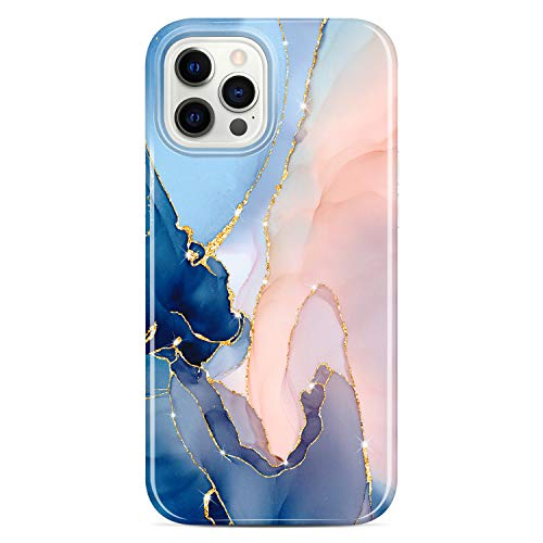 JAHOLAN Schutzhülle für iPhone 12 und iPhone 12 Pro, Marmor-Design, transparent, TPU, weiches Gummi, Silikon, 15,5 cm, Violett von JAHOLAN