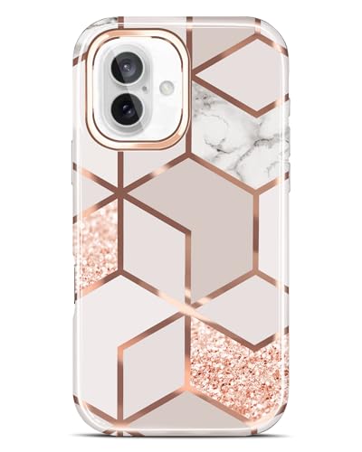 JAHOLAN Schutzhülle für iPhone 16 Plus, glitzernd, Marmor, stoßfest, dünn, harte Rückseite, Handyhülle für iPhone 16 Plus, 6,7 Zoll, 2024, Roségold JAHOLAN Schutzhülle für iPhone 16 Plus, glitzernd, Marmor, stoßfest, dünn, harte Rückseite, Handyhülle für iPhone 16 Plus, 6,7 Zoll, 2024, Roségold von JAHOLAN