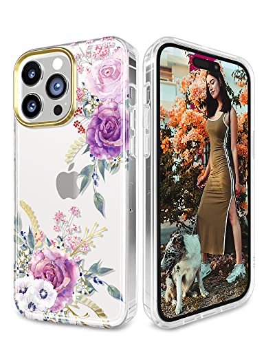 JAHOLAN Transparente Schutzhülle für iPhone 14 Pro, mit Glitzer, Blumendesign, stoßfest, dünn, TPU, für Mädchen und Frauen, Blumenmuster, Violett JAHOLAN Transparente Schutzhülle für iPhone 14 Pro, mit Glitzer, Blumendesign, stoßfest, dünn, TPU, für Mädchen und Frauen, Blumenmuster, Violett von JAHOLAN