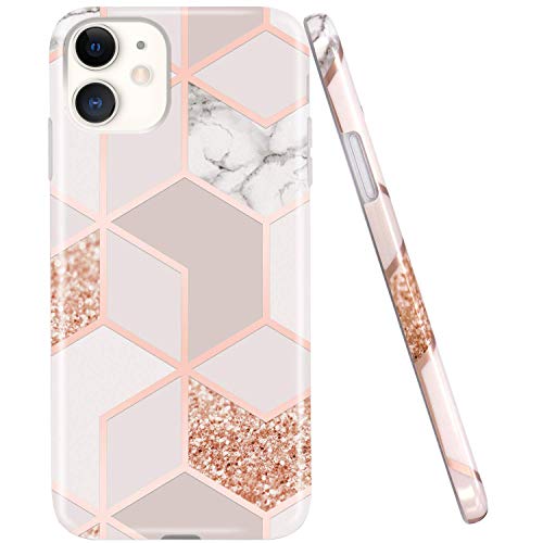 JAHOLAN iPhone 11 Hülle Bling Glitzer Sparkle Marble Design Clear Bumper TPU Soft Rubber Silicone Cover Phone Case for iPhone 11 6.1 inch 2019 - Rose Gold von JAHOLAN