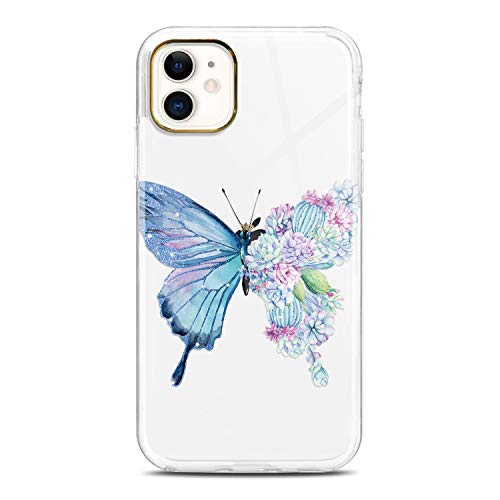 JAHOLAN Schutzhülle für iPhone 11, 15,5 cm (6,1 Zoll), violett, glitzernd, Schmetterling-Design, transparent, stoßfest, TPU-Stoßdämpfer, harte PC-Rückseite, schlanke Schutzhülle für iPhone 11, 15,5 cm von JAHOLAN