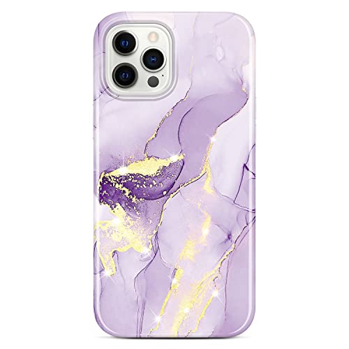 JAHOLAN Schutzhülle für iPhone 12, iPhone 12 Pro, glitzernd, Marmor-Design, transparent, stoßfest, glänzend, TPU, weiches Gummi-Silikon, Handyhülle für iPhone 12/12 Pro, Lavendel von JAHOLAN