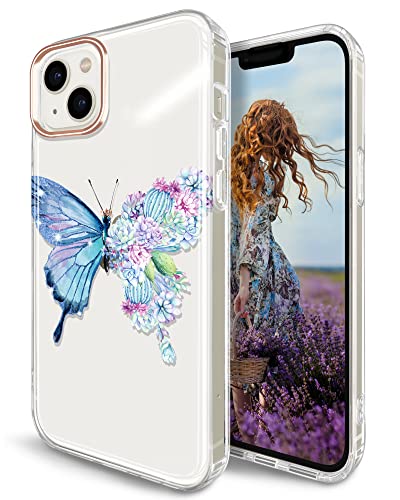 JAHOLAN iPhone 14 Plus Hülle Handyhülle TPU Silikon Schutzhülle Handytasche Handy Hülle für iPhone 14 Plus 2022 6.7" - Transparent Schmetterling Colourful von JAHOLAN