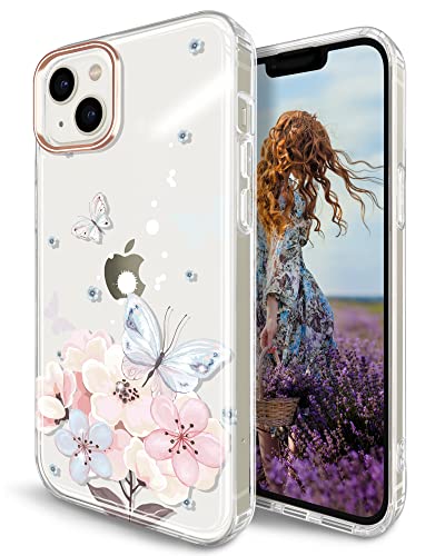 JAHOLAN iPhone 14 Plus Hülle Handyhülle TPU Silikon Schutzhülle Handytasche Handy Hülle für iPhone 14 Plus 2022 6.7" - Transparent Schmetterling Purple von JAHOLAN